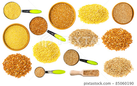 set of various proso millet seeds cutout on white set of various proso millet seeds cutout on white 85060190