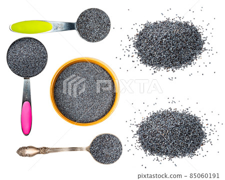 set of various poppy seeds cutout on white set of various poppy seeds cutout on white 85060191