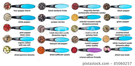 measuring teaspoons with various spices cutout measuring teaspoons with various spices cutout 85060257