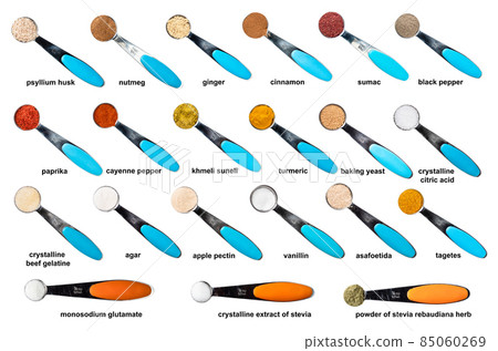 measuring teaspoon with various ingredients cutout 85060269