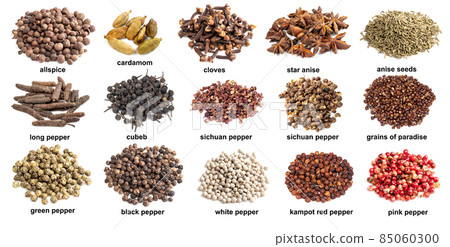 set of piles with various asian spices with names set of piles with various asian spices with names 85060300