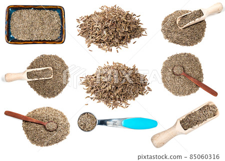 set of various kala zeera seeds cutout on white set of various kala zeera seeds cutout on white 85060316