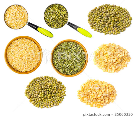 set of various green mung beans cutout on white 85060330