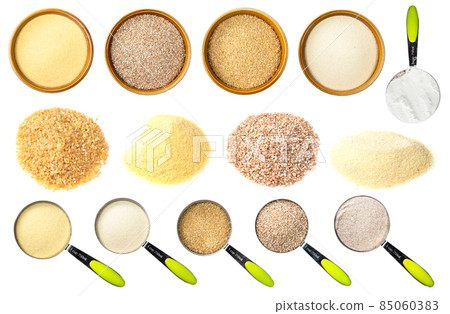 set of various crushed wheat grains cutout set of various crushed wheat grains cutout 85060383