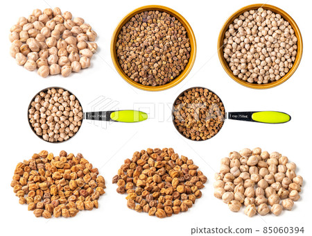 set of various chickpea seeds cutout on white 85060394