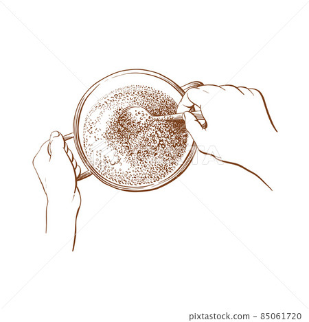 Sketch pot, hand, spoon. Millet, quinoa or oats Sketch pot, hand, spoon. Millet, quinoa or oats 85061720