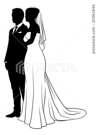 Bride And Groom Couple Wedding Dress Silhouettes 85062644
