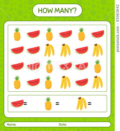 How many counting game with fruit. worksheet for preschool kids, kids activity sheet, printable worksheet 85063642