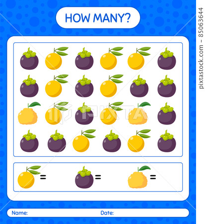 How many counting game with fruit. worksheet for preschool kids, kids activity sheet, printable worksheet 85063644