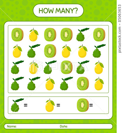 How many counting game with fruit. worksheet for preschool kids, kids activity sheet, printable worksheet 85063653