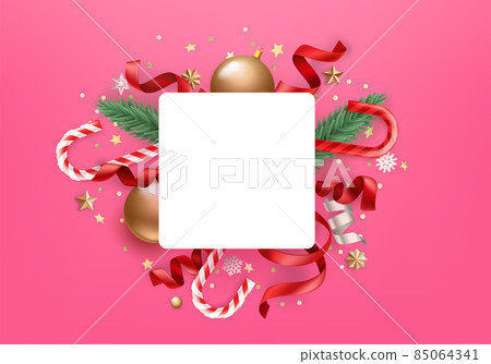 Christmas greeting card vector template with season decor and copy space Christmas greeting card vector template with season decor and copy space 85064341
