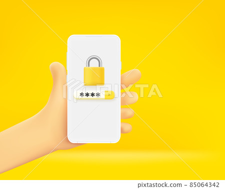 Man holding smartphone with security pass Man holding smartphone with security pass 85064342