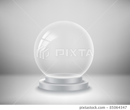 Transparent glass empty crystal ball. 3d vector illustration with copy space Transparent glass empty crystal ball. 3d vector illustration with copy space 85064347