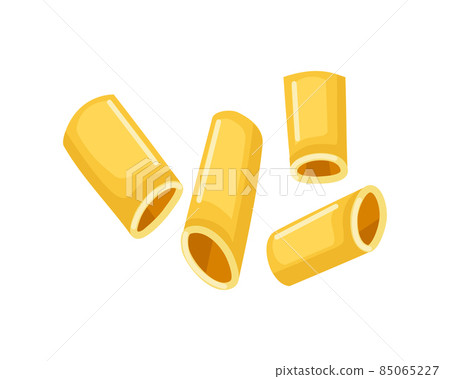 Rigatoni paste on a white isolated background. Italian macaroni. Vector illustration. 85065227
