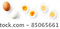 Boiled eggs isolated on white background, from above 85065661