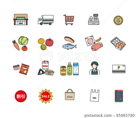 Supermarket ingredients product icon set line drawing illustration material Supermarket ingredients product icon set line drawing illustration material 85065780
