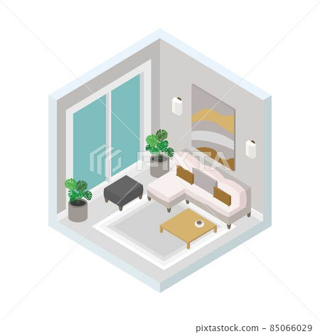 Isometric vector illustration, modern living room design 85066029