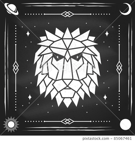 Zodiac astrology horoscope sign leo design. Vector illustration. Elegant modern symbol or icon of leo esoteric zodiacal horoscope templates for logo or poster isolated on the chalkboard. 85067461