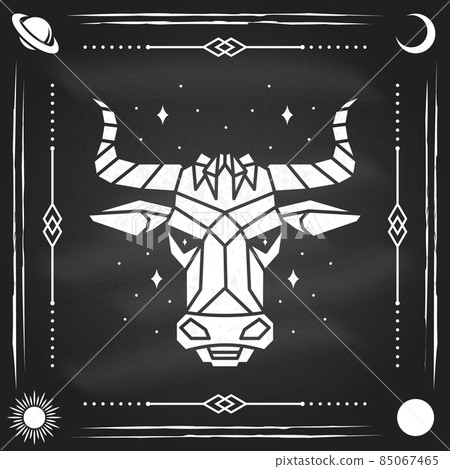 Zodiac astrology horoscope sign taurus design. Vector illustration. Elegant modern art symbol or icon of taurus esoteric zodiacal horoscope templates for logo or poster on the chalkboard. 85067465