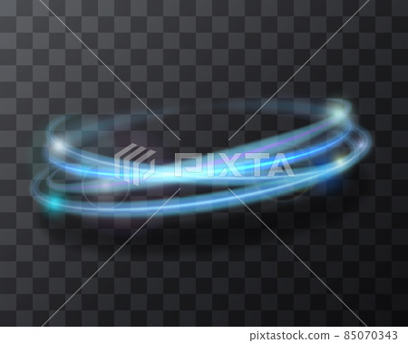 Orbital magical blue light transparent lines over checkered background. Blue abstract swoosh swirl. 85070343