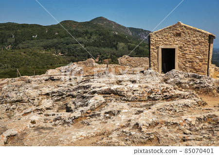 Ancient stone ruins in fortress Angelocastro, Corfu, Greece. 85070401