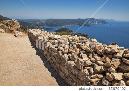 Ancient stone ruins in fortress Angelocastro, Corfu, Greece. 85070402