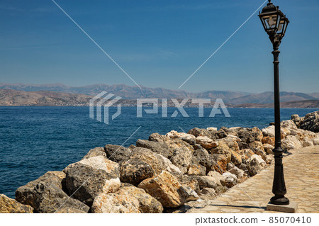 Street lamps on the waterfront in Kassiopi, Corfu island, Greece, 85070410