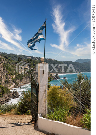 Monastery Mirtiotissas gate. Corfu coast, Greece. Monastery Mirtiotissas gate. Corfu coast, Greece. 85070415