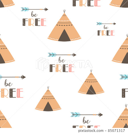 seamless pattern with wigwam teepee, vector illustration 85071317