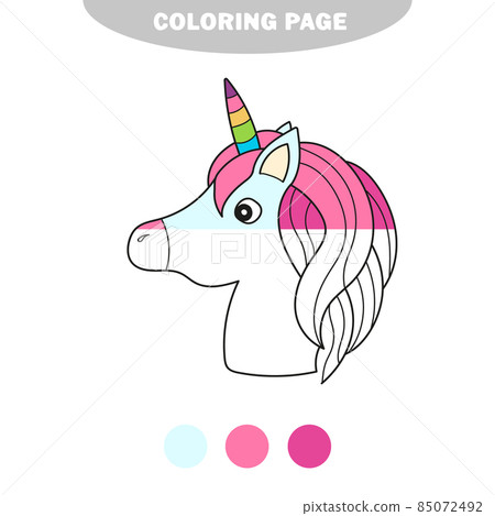Simple coloring page. Unicorn. Magical animal. Vector artwork. Black and white Simple coloring page. Unicorn. Magical animal. Vector artwork. Black and white 85072492