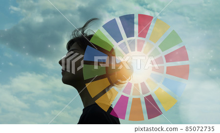 Symbol color of SDGs and silhouette of female 85072735