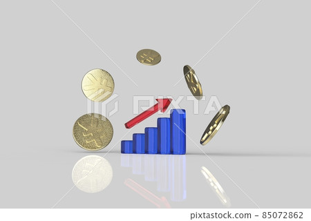 條形圖向右上升和日元金幣 85072862