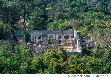 aerial view of the valley with the ruins of the ancient city of Olympus in Turkey aerial view of the valley with the ruins of the ancient city of Olympus in Turkey 85074483