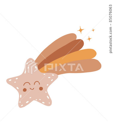 Vector illustration of shooting star in childish boho style. Smiling shooting star. Nursery decoration in boho style. Vector illustration of shooting star in childish boho style. Smiling shooting star. Nursery decoration in boho style. 85076063