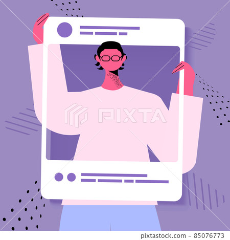 man in web browser window guy taking photo and posing in social networks portrait 85076773