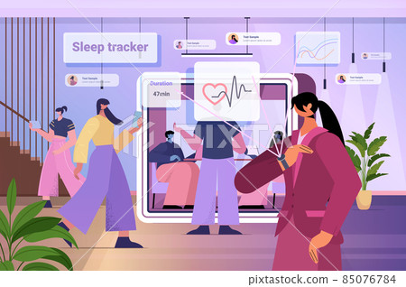 businesspeople using electronic smart watch app tracker on hand quality and quantity sleep control concept businesspeople using electronic smart watch app tracker on hand quality and quantity sleep control concept 85076784