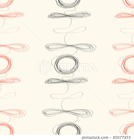 Curls hand drawn seamless pattern. Irregular swirls and scrolls, curved one line doodle drawing. Ink pen freehand shapes line art 85077855