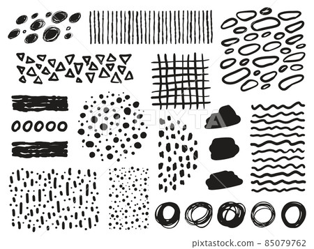 Hand drawn abstract design element collection. Shapes and textures for cover, banner background, social post and stories background decoration, print, wallpaper. Vector illustration Hand drawn abstract design element collection. Shapes and textures for cover, banner background, social post and stories background decoration, print, wallpaper. Vector illustration 85079762