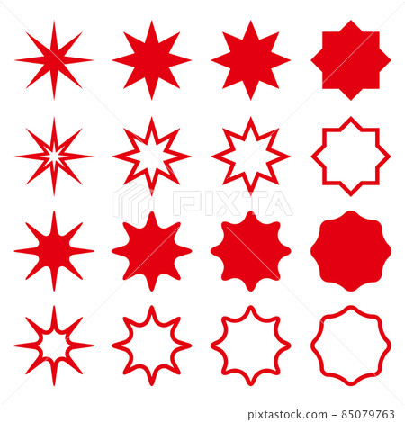 Star shapes collection. Silhouetes and outline red eight pointed stars. Simple design elements set. Vector illustration isolated on white. Star shapes collection. Silhouetes and outline red eight pointed stars. Simple design elements set. Vector illustration isolated on white. 85079763