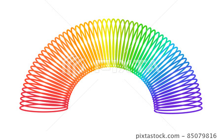 Rainbow spiral spring toy. Children magic slinky spring. Colored plastic kid toy. Vector illustration isolated on white background 85079816
