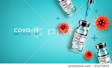 Vaccine for Coronavirus disease COVID-19 infection medical vaccination with typography and copy space. Official name for Coronavirus disease named COVID-19, background vector illustration 85079943