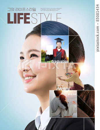 different life moments in photo puzzles of beautiful Asian woman 85081434