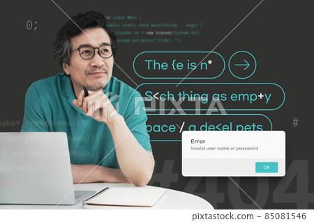 Asian middle aged man learn coding, computer programming 85081546