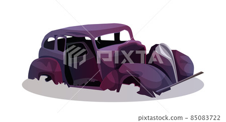 Cartoon burned passenger car in war zone - Stock Illustration [85083722] -  PIXTA