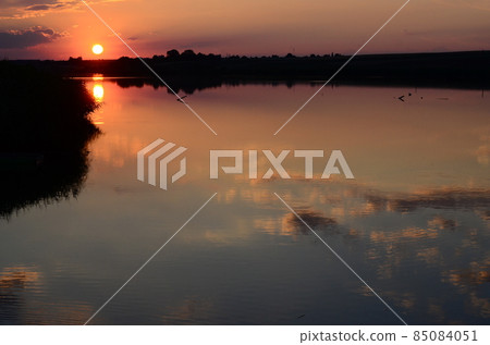 Sunset grass on river sunset landscape Sunset grass on river sunset landscape 85084051