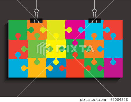 Banner template made color pieces puzzle, jigsaw Banner template made color pieces puzzle, jigsaw 85084228