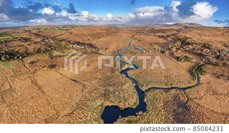 Aerial view of the Owencarrow Railway Viaduct by Creeslough in County Donegal - Ireland 85084231