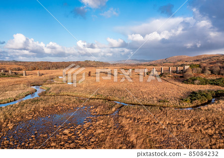 Aerial view of the Owencarrow Railway Viaduct by Creeslough in County Donegal - Ireland 85084232