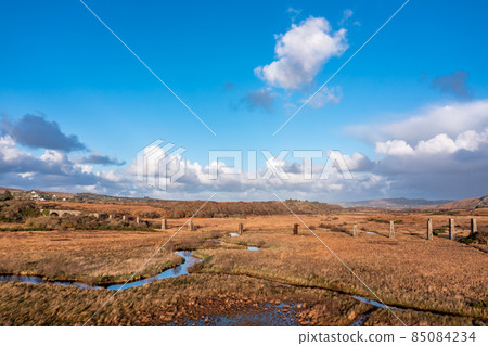Aerial view of the Owencarrow Railway Viaduct by Creeslough in County Donegal - Ireland 85084234