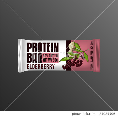Elderberry Protein Bar Label Design. Hand Drawn Illustration of Elder plant Elderberry Protein Bar Label Design. Hand Drawn Illustration of Elder plant 85085506